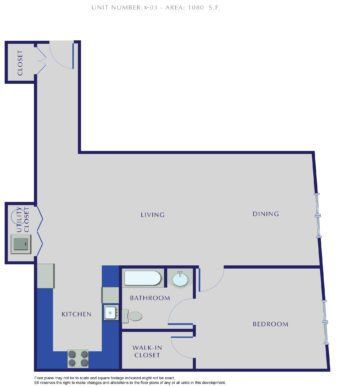 1 Bedroom 1 Bath floorplan 3