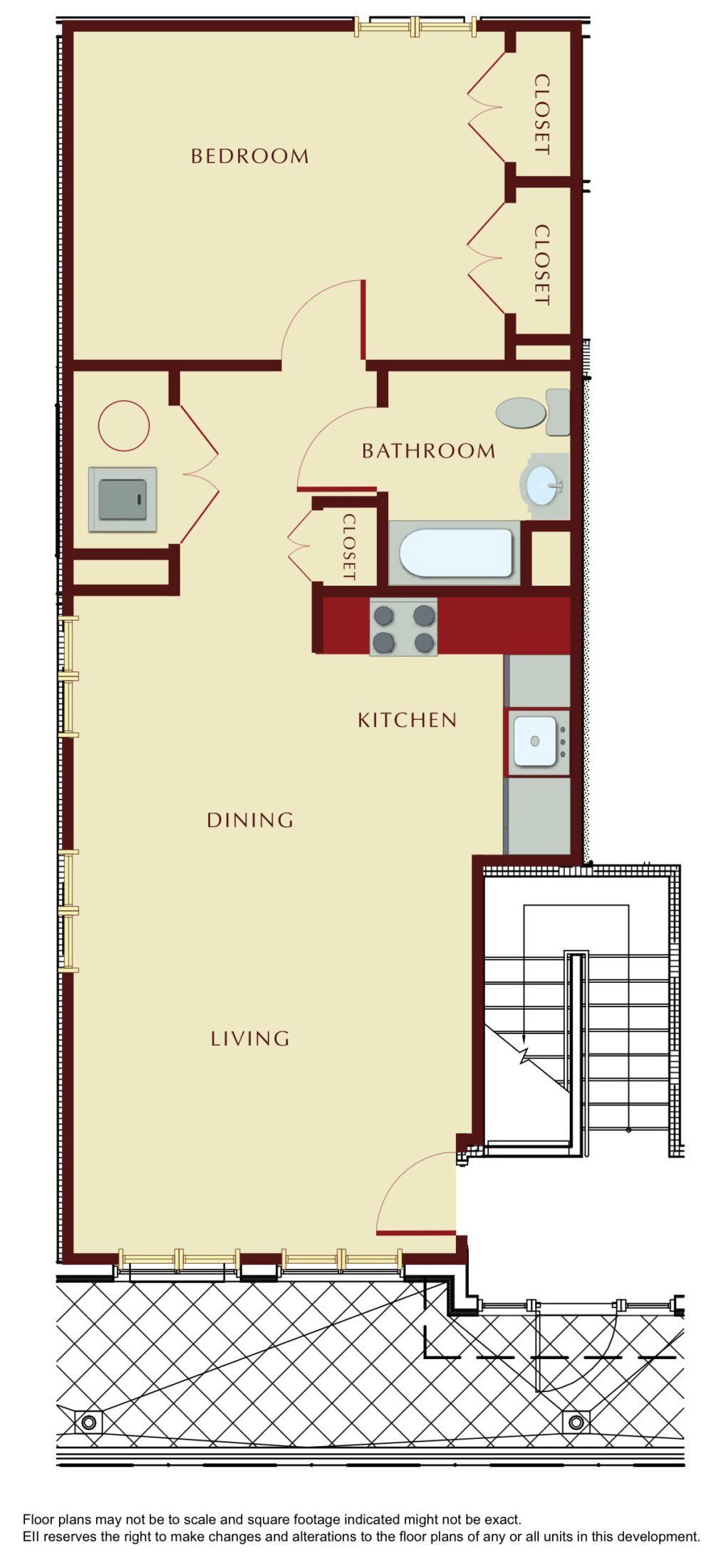 A floor plan of a house with a bathroom and stairs.