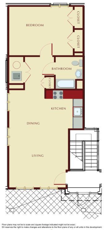 A floor plan of a single bedroom apartment