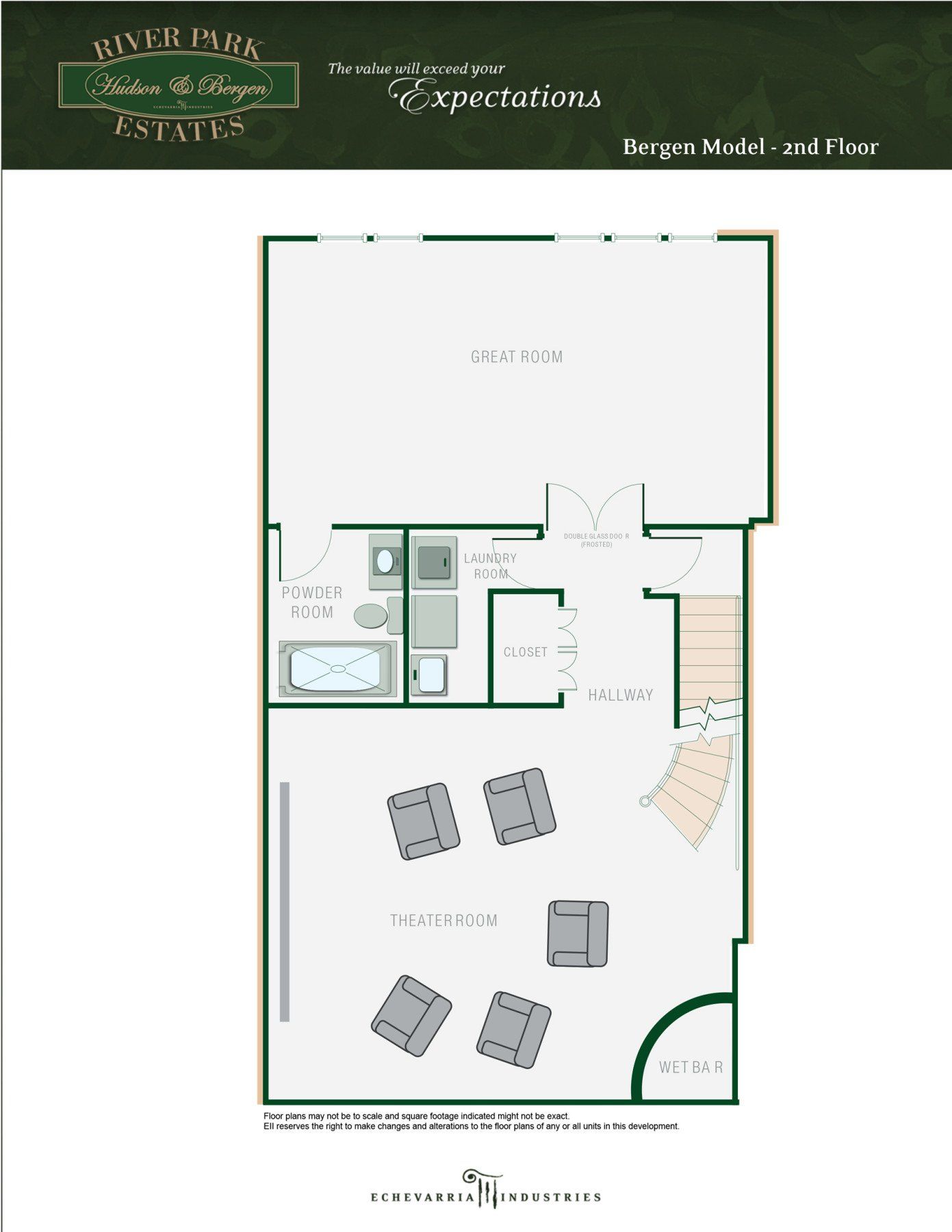A floor plan of a house with a living room and stairs.