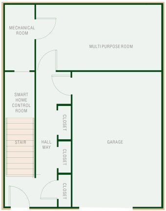 A floor plan of a house with a mechanical room and a multipurpose room.