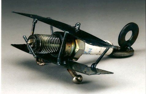 Sparkplug Sculpture Bi-Plane