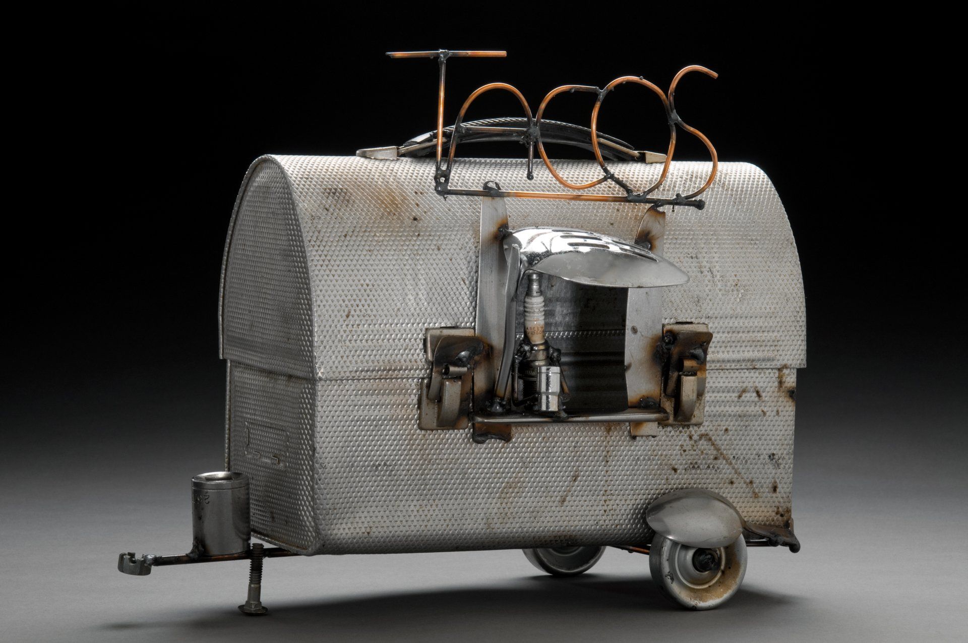 Sparkplug Sculpture of Taco Stand Lunchbox Wagon Food Truck