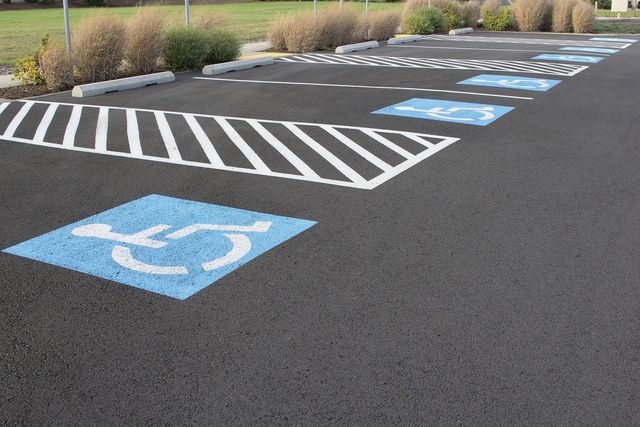 a parking lot with markings