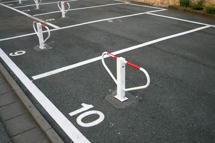 a parking lot with numbers
