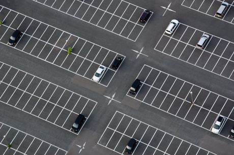 a huge parking lot with markings