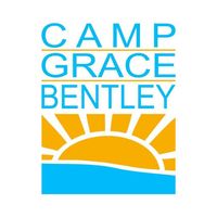 Camp Grace Bentley logo: blue text over a sunrise graphic in yellow, and blue.