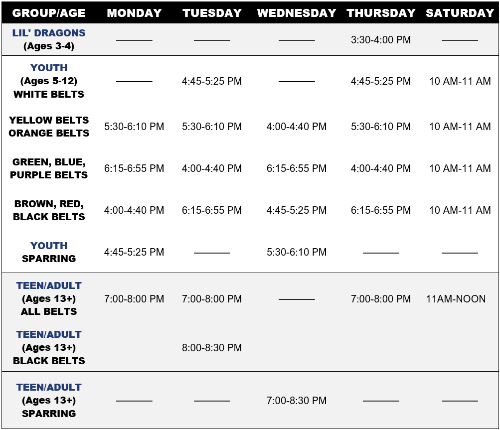 High Kick Martial Arts School Schedule High Kick Martial Arts School Schedule