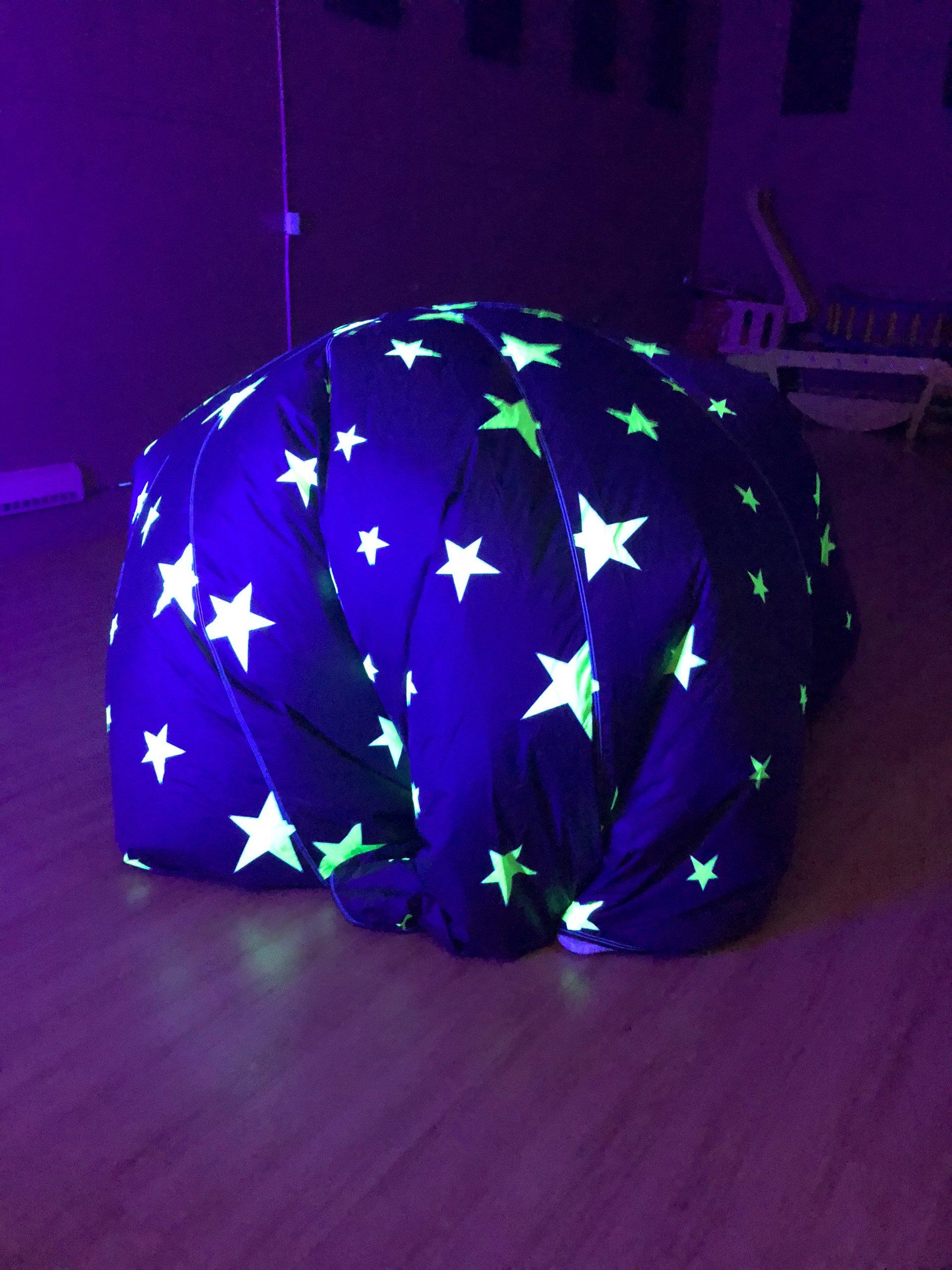 A blanket with glow in the dark stars on it