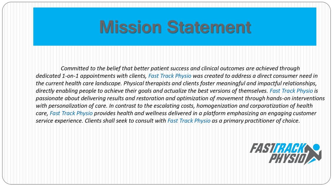 Mission Statement - Chicago, IL - Fast Track Physio