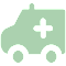 A green ambulance with a white cross on the side.