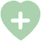 A green heart with a white plus sign inside of it.