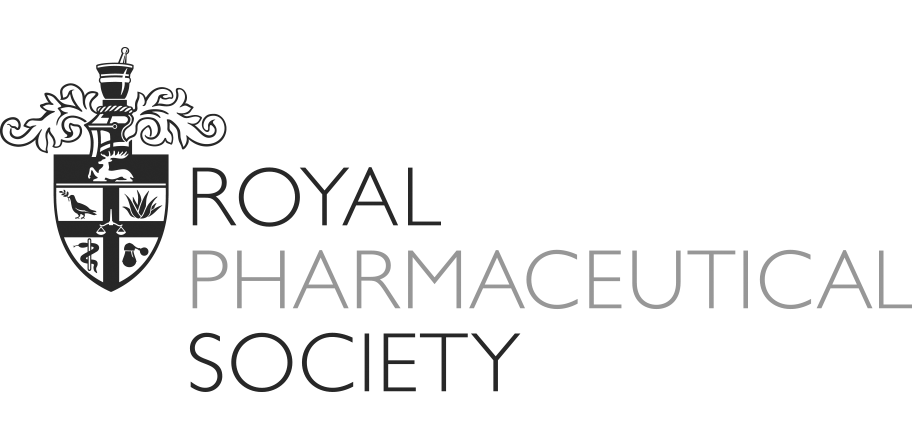 The logo for the royal pharmaceutical society is black and white.