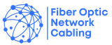 A blue logo for fiber optic network cabling with a globe in the middle.