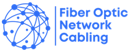 The logo for fiber optic network cabling is blue and white.