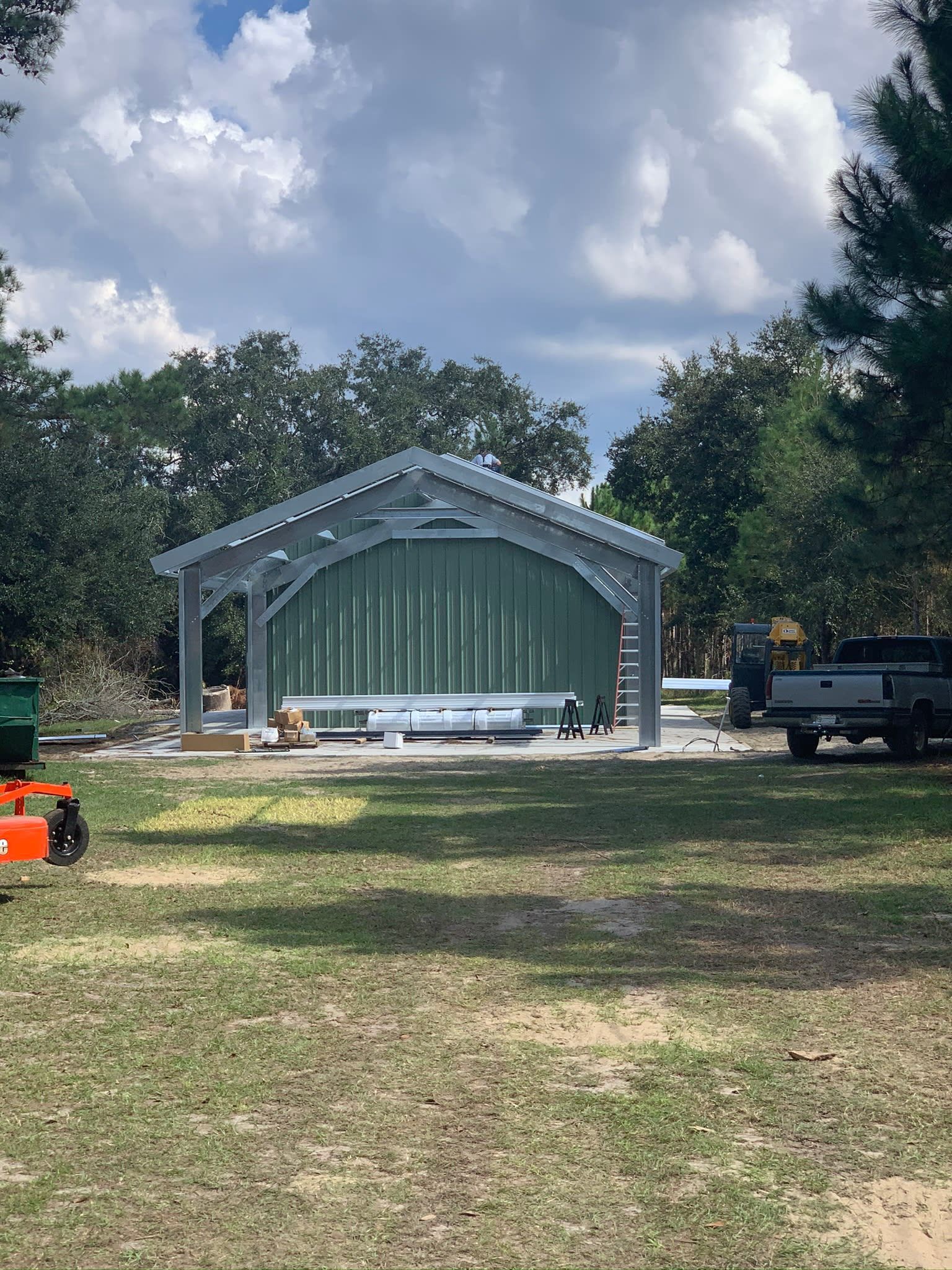 Steel frame structure under construction