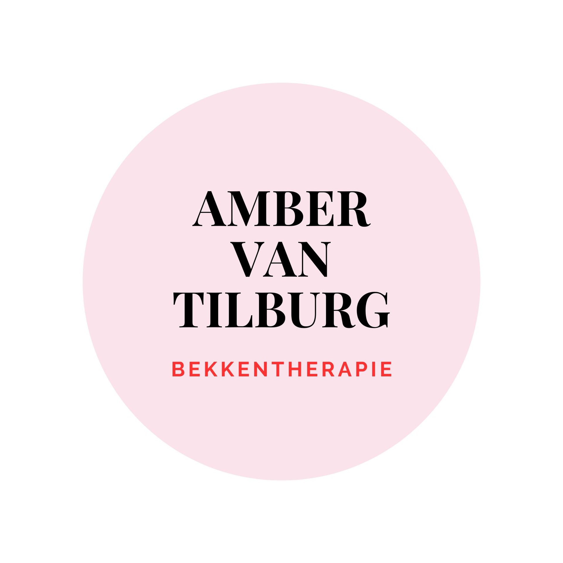 Logo voor Amber van Tilburg, met &ldquo;Bekkentherapie&rdquo; in roze op een lichtroze cirkel.