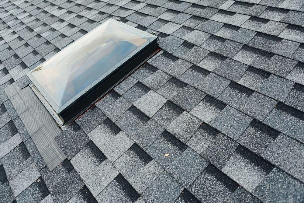 There is a skylight on the roof of a house.