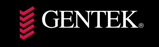 The gentek logo is on a black background with a red arrow.
