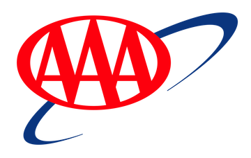 AAA logo in red with blue swooshing oval lines on a white background