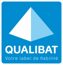 QUALIBAT logo: Blue square, pyramid icon, white text