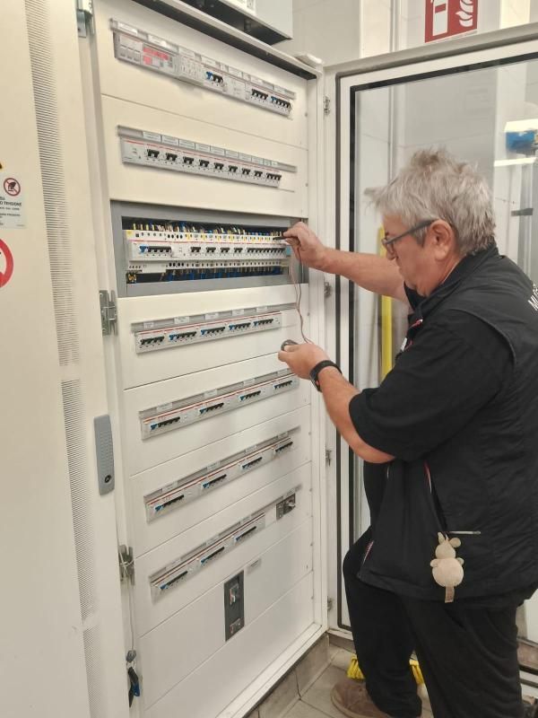 Pannelli solari installati su un tetto di tegole, con vista su un paesaggio suburbano sotto un cielo nuvoloso.