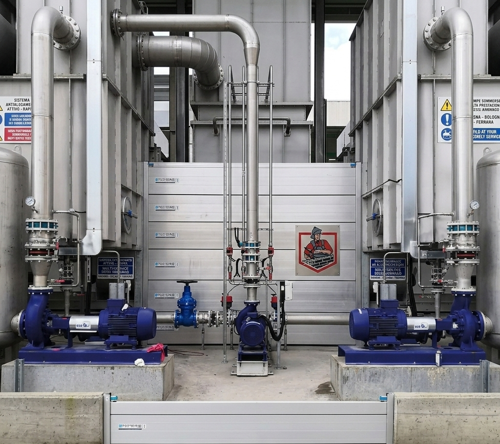 Caldaia a gas bianca montata su una parete blu scuro con tubi che si estendono sotto e uno sfiato sopra.