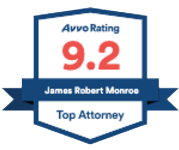 Avvo rating badge: 9.2 rating for James Robert Monroe, 
