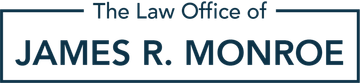 The Law Office of James R. Monroe logo, text in a blue rectangle.