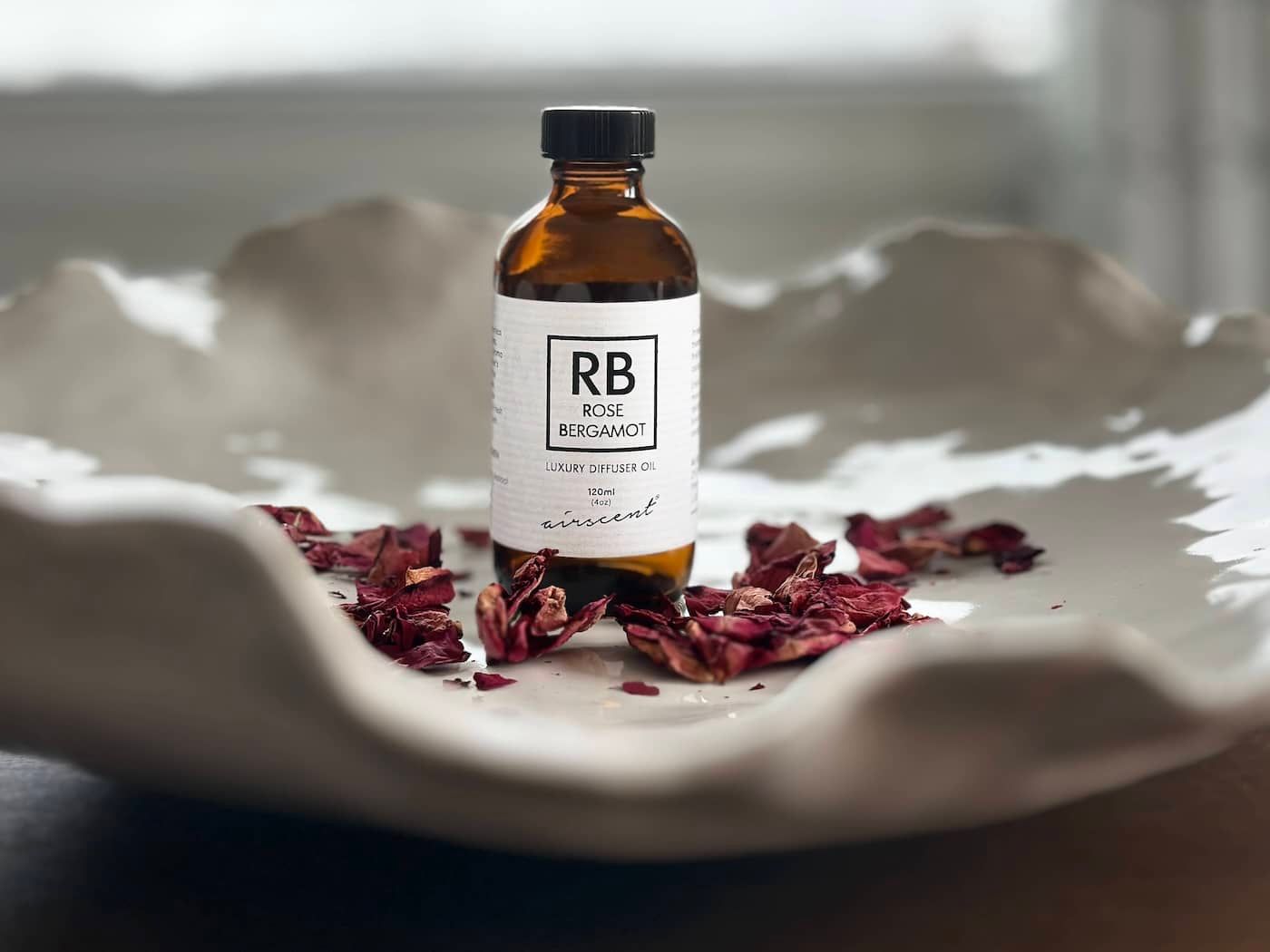 Rose Bergamot diffuser oil blend with rose petals
