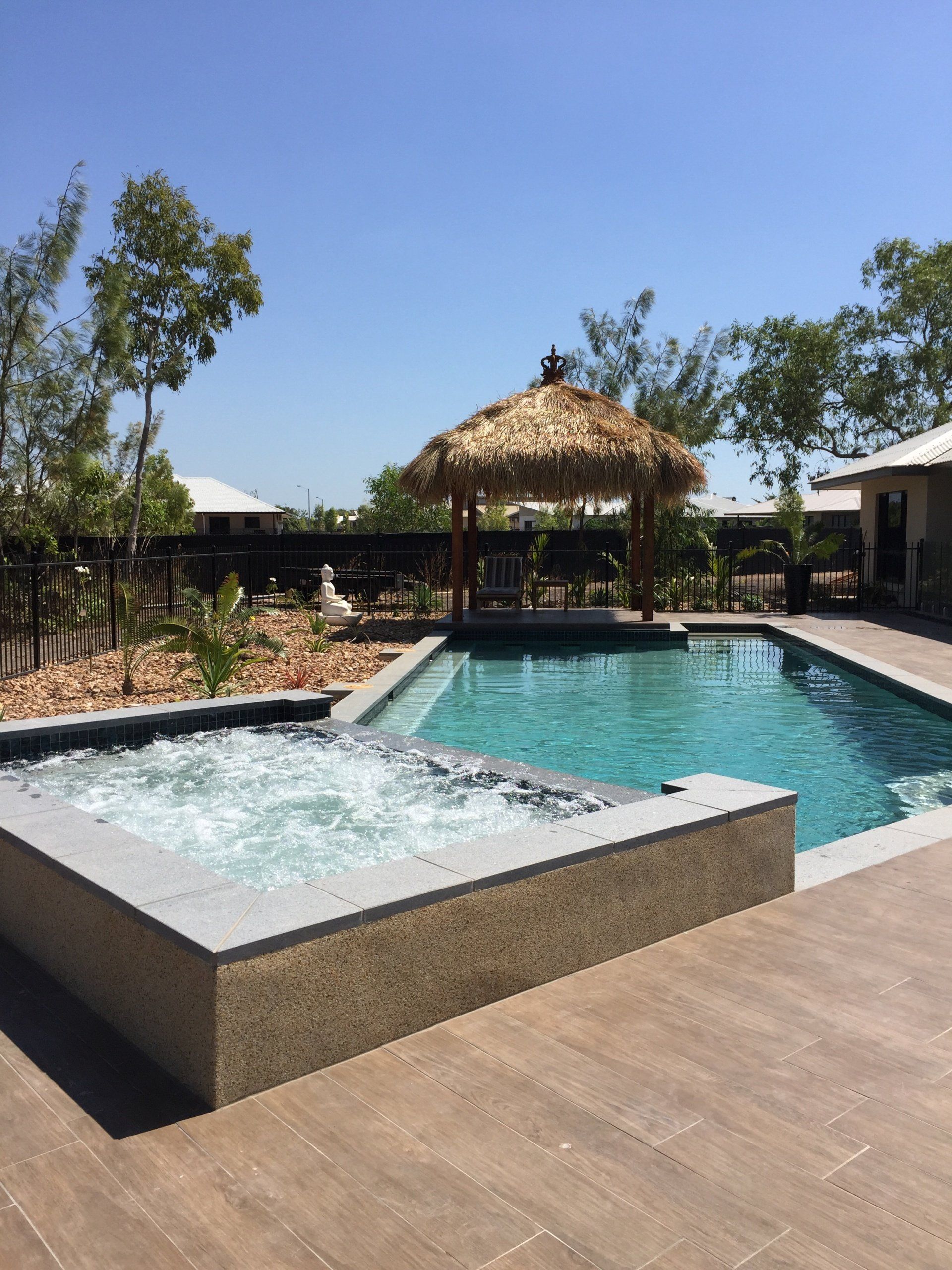 Custom residential swimming pool with nipa hut — Custom commercial, residential & equine pools in Berrimah, NT