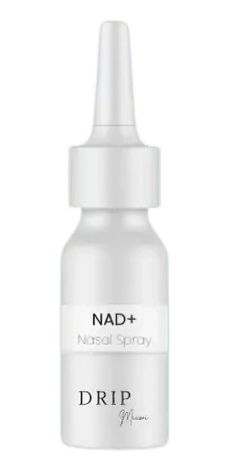 White bottle of NAD+ nasal spray labeled
