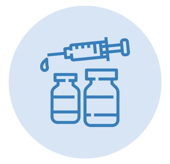 Drops of liquid with molecular structure inside, on a light blue background.