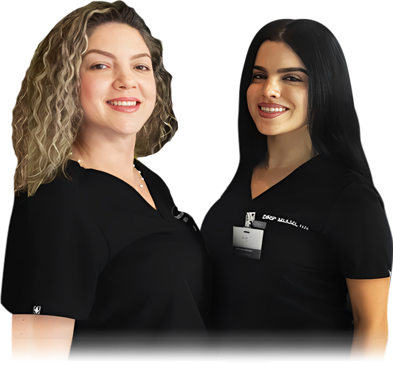 Smiling professional team licensed nurses and staff from Drip Miami IV therapy, wearing branded uniforms against a white background.
