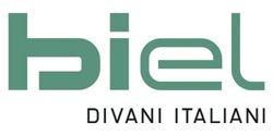 Logo per Biel Divani Italiani in testo verde tenue, caratterizzato da un carattere sans-serif stilizzato e moderno.