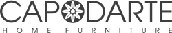 Logo per Capodarte Home Furniture con il nome del marchio in un carattere scuro e audace e un'icona floreale stilizzata al posto della lettera O.