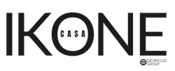 Il logo di Ikone Casa in testo nero con la parola "CASA" all'interno della lettera "O", e il logo del Gruppo Ciciriello sottostante.