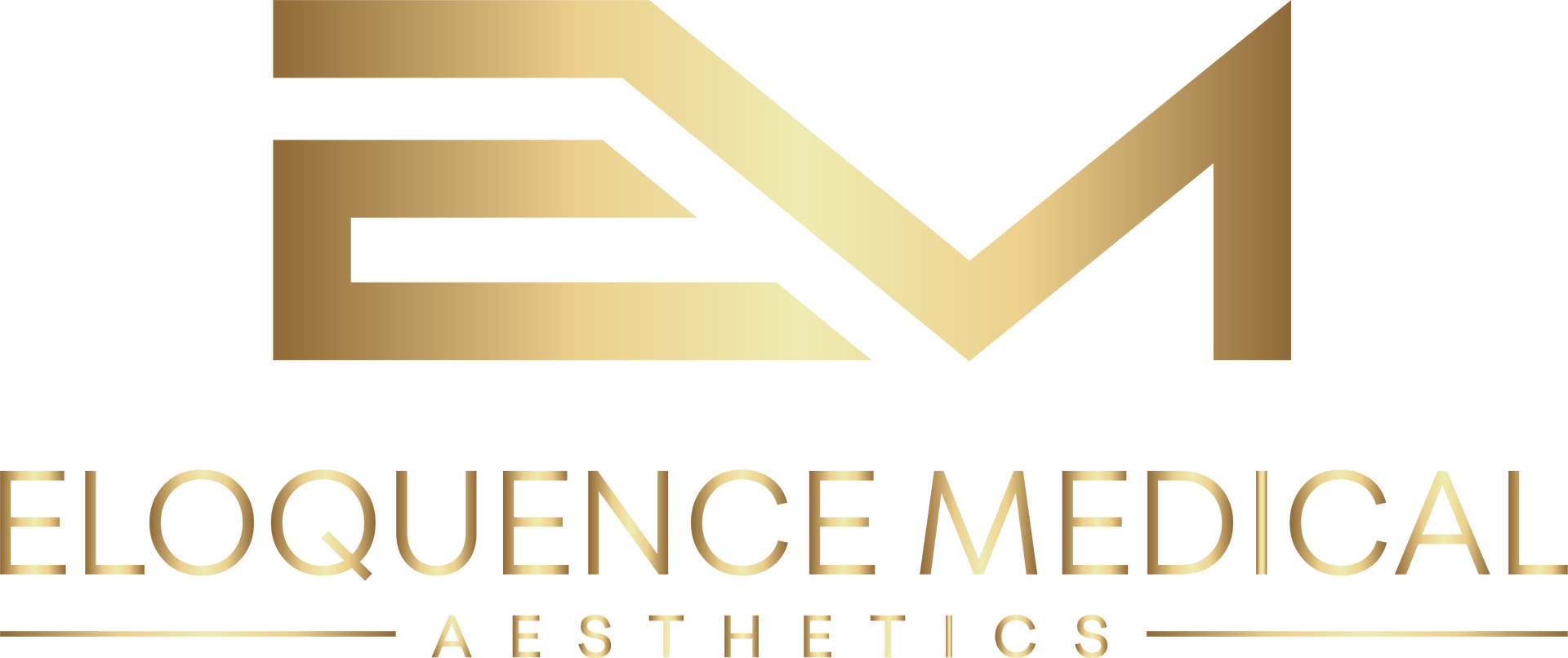 Gold &ldquo;EM&rdquo; logo above the words &ldquo;Eloquence Medical Aesthetics&rdquo; on a white background