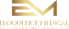 Gold &ldquo;EM&rdquo; logo above the words &ldquo;Eloquence Medical Aesthetics&rdquo; on a white background