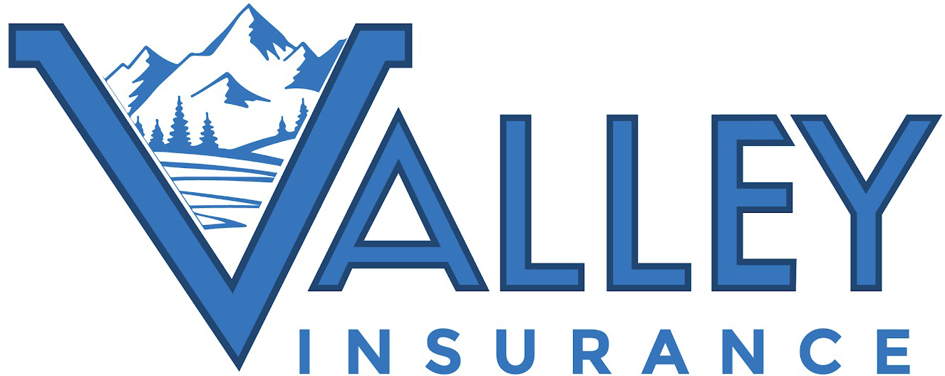 Logo for Valley Insurance. Blue "V" with mountain scene, blue text "VALLEY INSURANCE".
