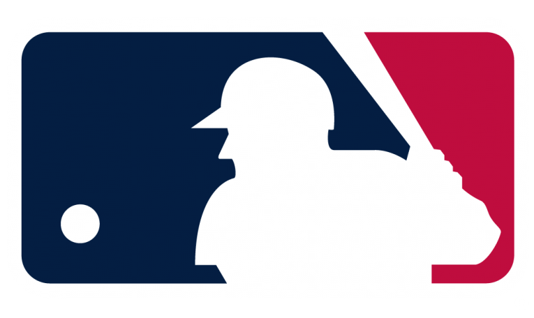 A baseball logo with a silhouette of a player holding a bat and a ball.