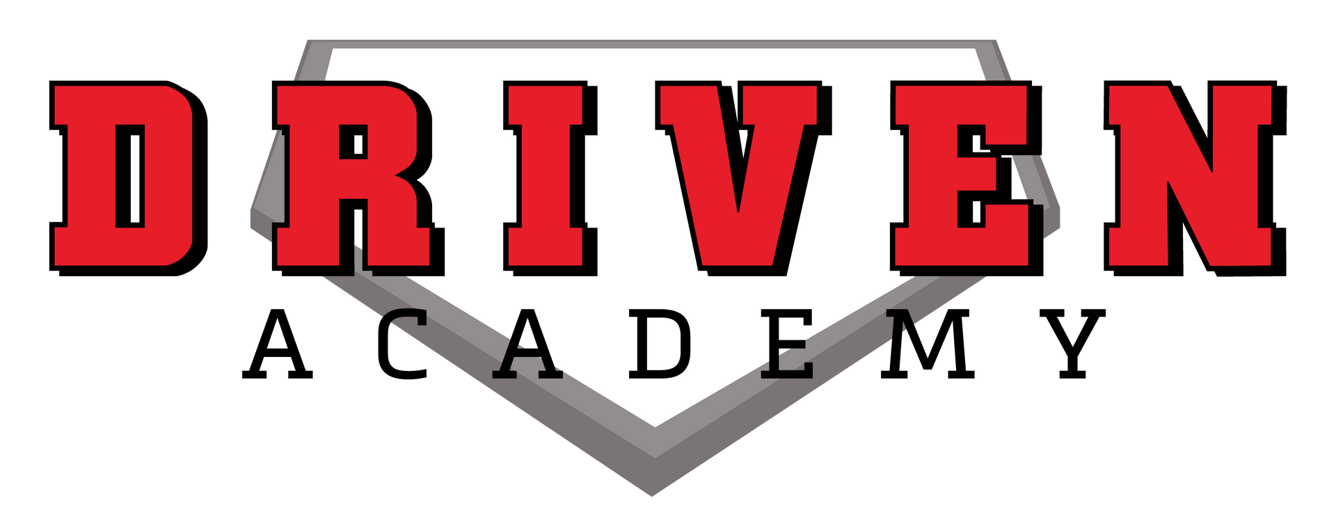 A logo for driven academy with a baseball diamond in the background.