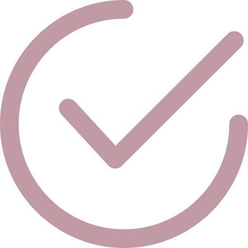 A pink check mark in a circle on a white background.