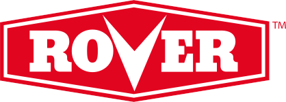 A red and white logo for rover with a check mark on it.