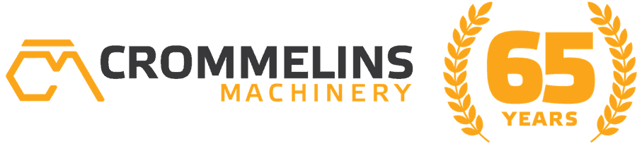 The logo for crommelins machinery is 65 years old