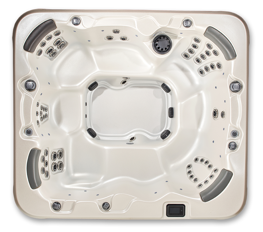 An aerial view of a hot tub on a white background
