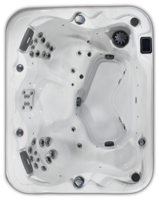 An aerial view of a hot tub on a white background