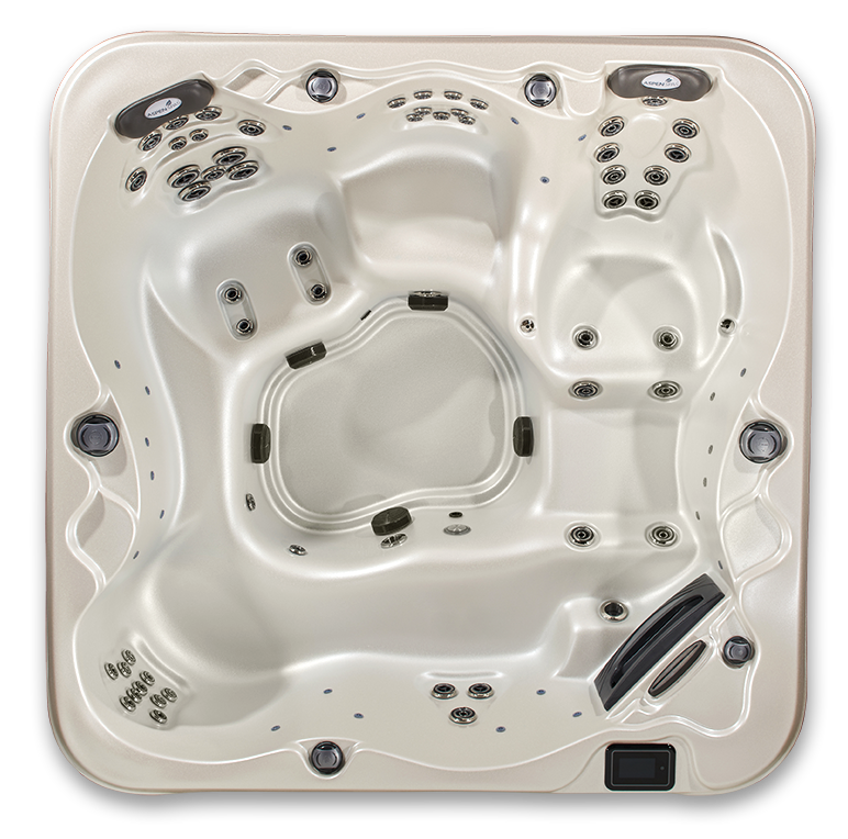 An aerial view of a hot tub on a white background