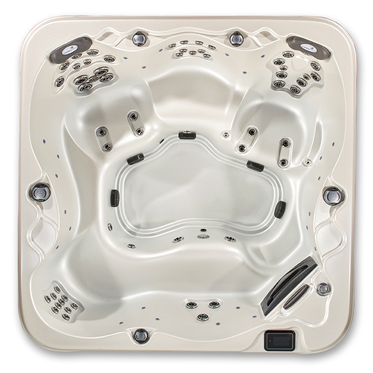 An aerial view of a hot tub on a white background