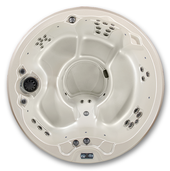 An aerial view of a hot tub on a white background